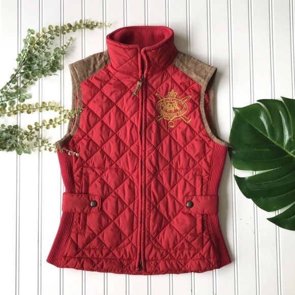 Ralph Lauren Jackets & Blazers - Ralph Lauren Sport Crest Vest red brown suede zip